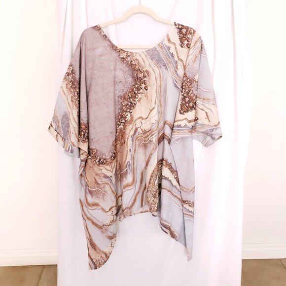 Woman Crystal Rock Print Tie Dye Relaxed Lightweight Blouse Plus Size XXL - Picture 9 of 11